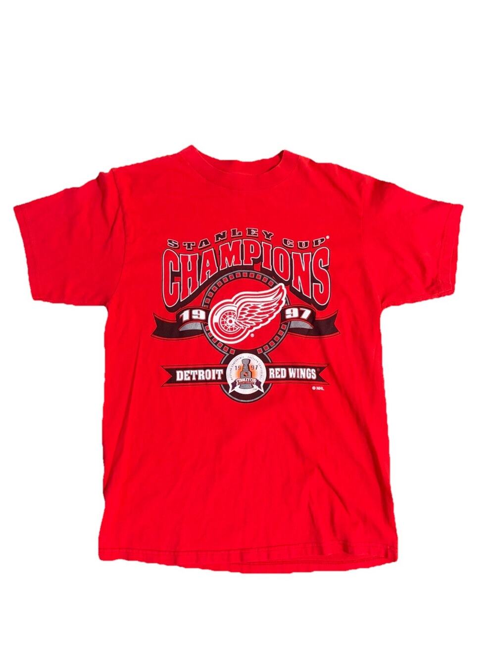 Vintage 1997 Logo 7 Detroit Redwings Stanley Cup T-shirt Size Large 90s NHL
